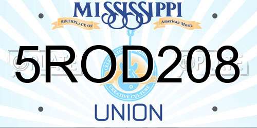5ROD208 Mississippi License Plate