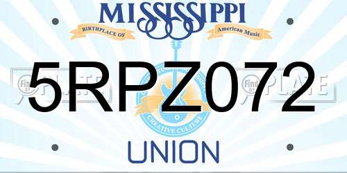 5RPZ072 Mississippi License Plate