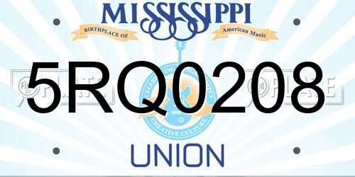 5RQ0208 Mississippi License Plate