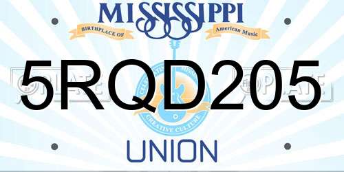 5RQD205 Mississippi License Plate