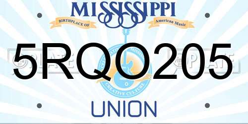 5RQO205 Mississippi License Plate