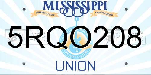 5RQO208 Mississippi License Plate
