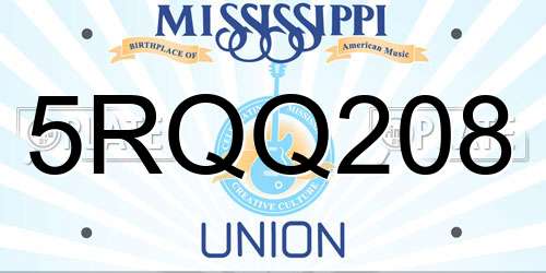 5RQQ208 Mississippi License Plate