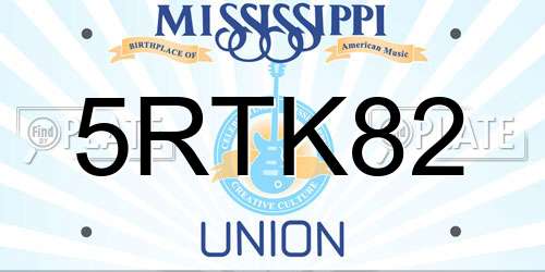 5RTK82 Mississippi License Plate