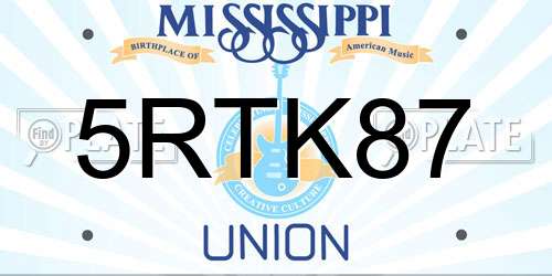 5RTK87 Mississippi License Plate