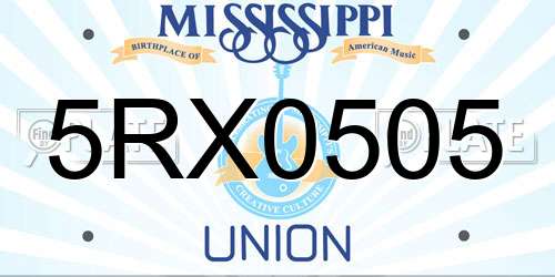 5RX0505 Mississippi License Plate