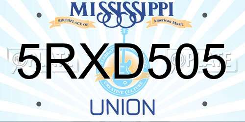 5RXD505 Mississippi License Plate