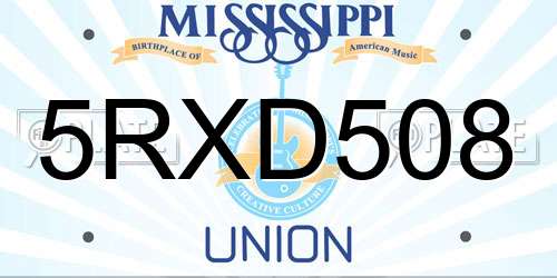5RXD508 Mississippi License Plate