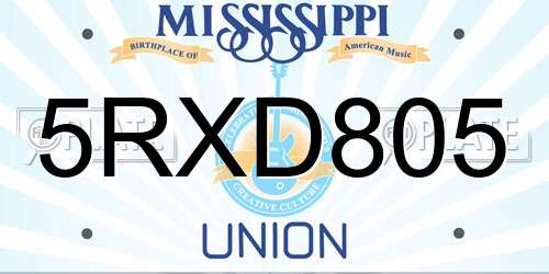 5RXD805 Mississippi License Plate