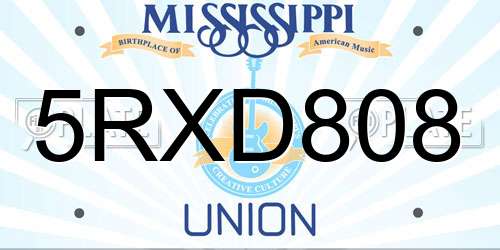 5RXD808 Mississippi License Plate