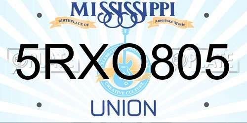 5RXO805 Mississippi License Plate