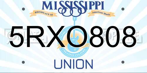 5RXO808 Mississippi License Plate