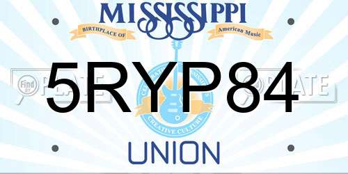 5RYP84 Mississippi License Plate