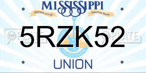 5RZK52 Mississippi License Plate