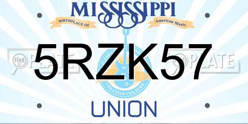5RZK57 Mississippi License Plate