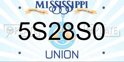5S28S0 Mississippi License Plate