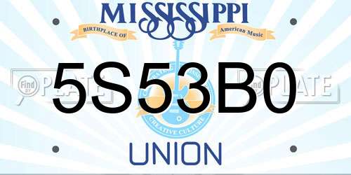 5S53B0 Mississippi License Plate