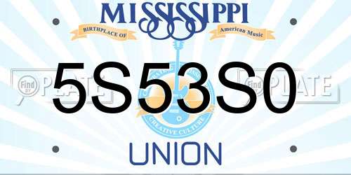 5S53S0 Mississippi License Plate