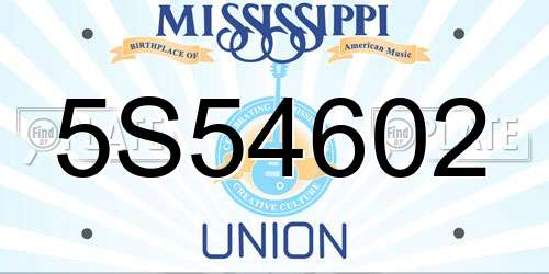 5S54602 Mississippi License Plate