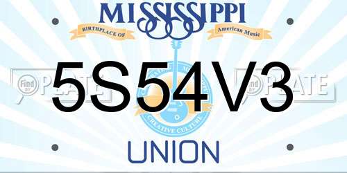 5S54V3 Mississippi License Plate