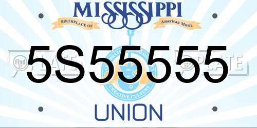 5S55555 Mississippi License Plate