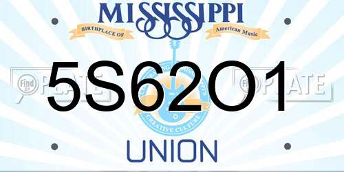 5S62O1 Mississippi License Plate