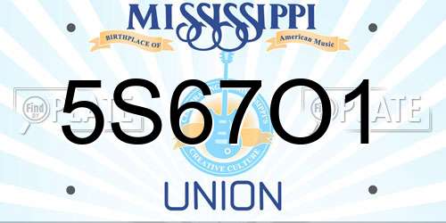 5S67O1 Mississippi License Plate
