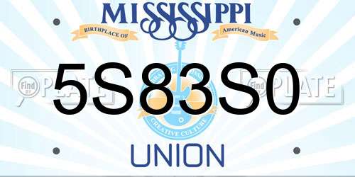5S83S0 Mississippi License Plate
