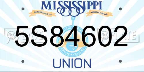 5S84602 Mississippi License Plate