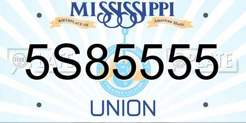 5S85555 Mississippi License Plate