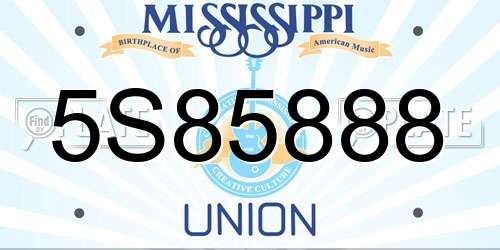 5S85888 Mississippi License Plate