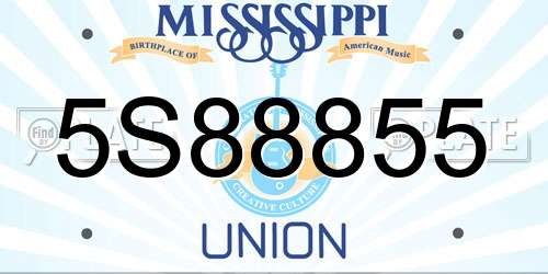 5S88855 Mississippi License Plate