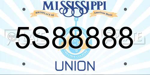 5S88888 Mississippi License Plate