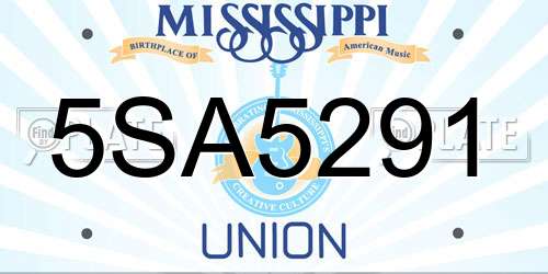 5SA5291 Mississippi License Plate