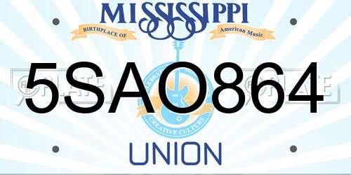 5SAO864 Mississippi License Plate