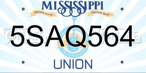 5SAQ564 Mississippi License Plate