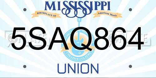 5SAQ864 Mississippi License Plate