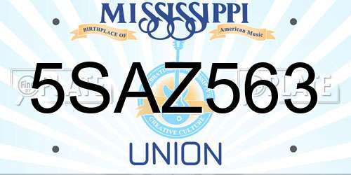 5SAZ563 Mississippi License Plate
