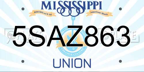 5SAZ863 Mississippi License Plate