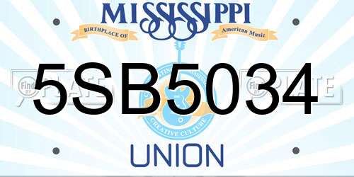 5SB5034 Mississippi License Plate