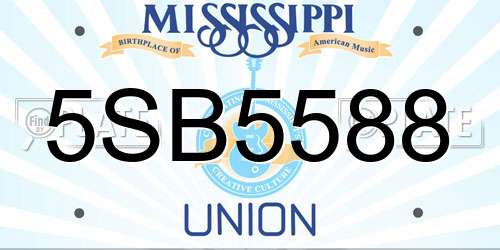 5SB5588 Mississippi License Plate
