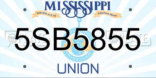 5SB5855 Mississippi License Plate