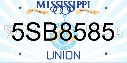 5SB8585 Mississippi License Plate