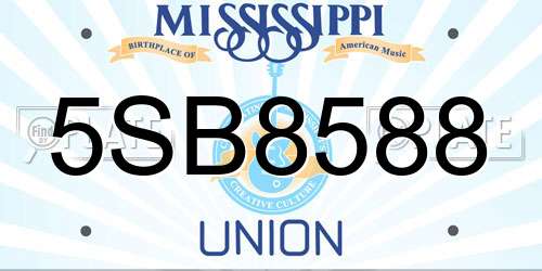 5SB8588 Mississippi License Plate