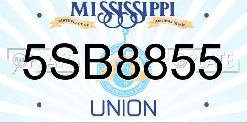 5SB8855 Mississippi License Plate