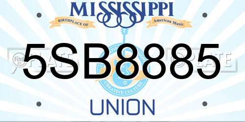 5SB8885 Mississippi License Plate