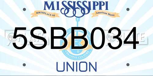 5SBB034 Mississippi License Plate