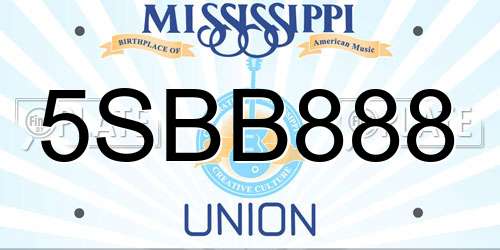 5SBB888 Mississippi License Plate