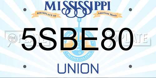 5SBE80 Mississippi License Plate