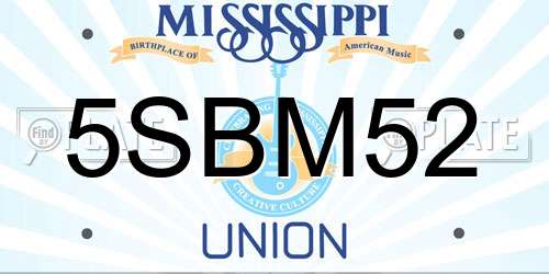 5SBM52 Mississippi License Plate